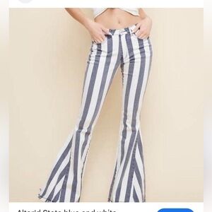 Altar'd State Cream and Dark Blue Striped Bell Bottom Flare Jeans Size XS
